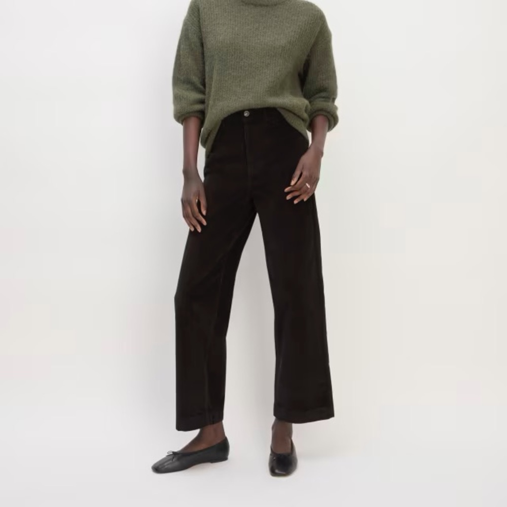 Everlane Wide-Leg Crop Corduroy Pant, Size 6, Black